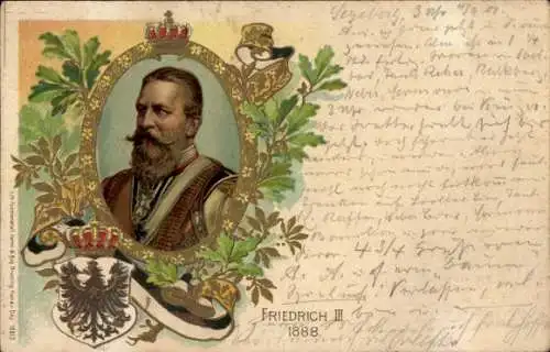 Präge Passepartout Litho Kaiser Friedrich III., Porträt, Eichenlaub