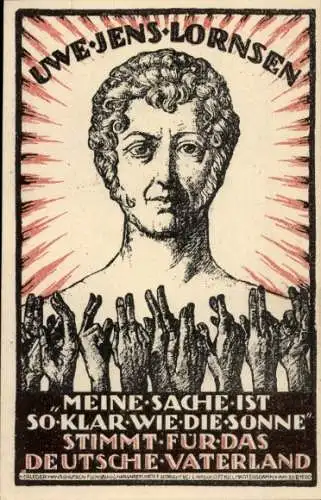 Künstler Ak Uwe Jens Lornsen, Volksabstimmung 14 März 1920, Schleswig Holstein