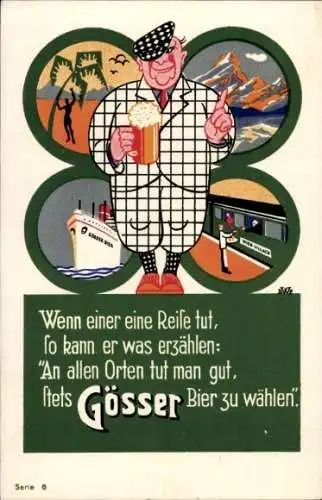 Ak Gösser Bier Reklame, Wenn einer eine Reise tut