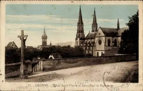 Ak Obernai Oberehnheim Elsass Bas Rhin, Kirche Saint-Pierre, Saint Pierre, Kapelturm