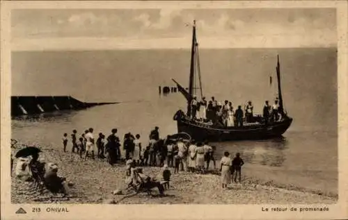 Ak Onival Ault Somme, Ausflugsboot am Strand