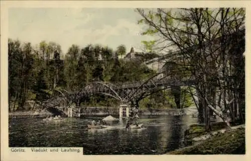 Ak Görlitz in der Lausitz, Laufsteg, Viadukt, Boote