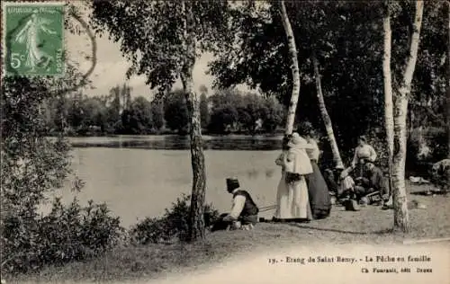 Ak Saint Rémy sur Avre Eure et Loir, Teich, Familie beim Angeln