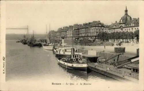 Ak Rouen Seine-Maritime, Le Quai à la Bourse