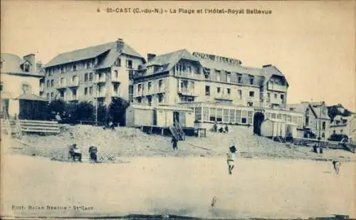 Ak Saint Cast Cotes d'Armor, Plage, l'Hotel-Royal Bellevue