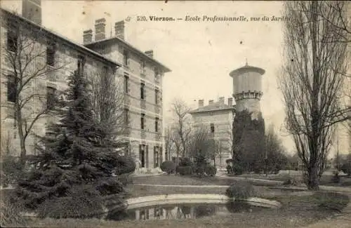 Ak Vierzon Cher, Ecole Professionnelle, vue du Jardin