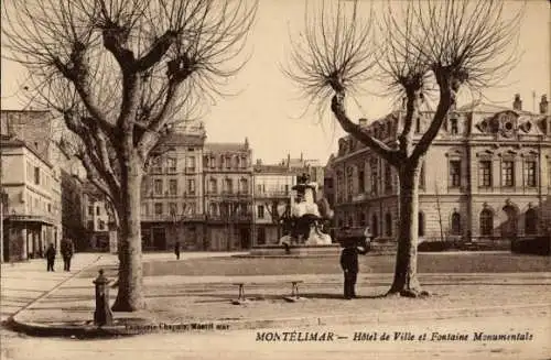 Ak Montélimar Drôme, Hotel de Ville, Fontaine Monumentale