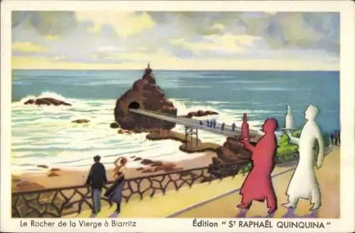 Ak Biarritz Pyrénées Atlantiques, Le Rocher de la Vierge, Édition St. Raphael Quinquina