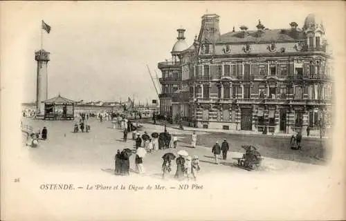 Ak Oostende Ostende Westflandern, Leuchtturm, Digue de Mer