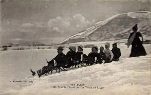 Ak Die Alpen, Wintersport, eine Schlittenbahn