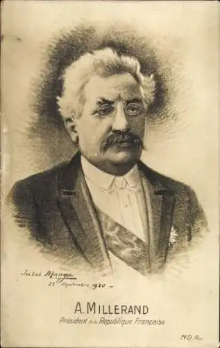 Künstler Ak Alexandre Millerand, Präsident der Französischen Republik