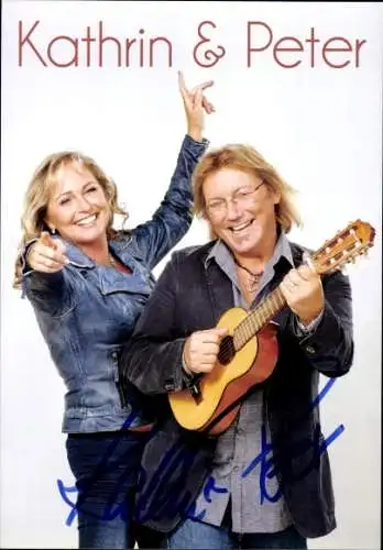 Autogrammkarte Duo Kathrin und Peter, Sänger, Gitarre, Autogramm