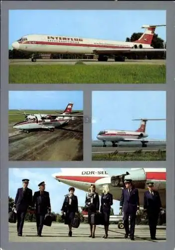 Ak Deutsches Passagierflugzeug Iljuschin IL 62, Interflug, DDR SEL, Piloten, Stewardess