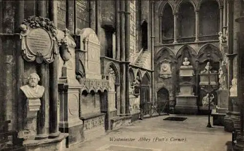 Ak City of Westminster, London, England, Westminster Abbey, Poets Corner