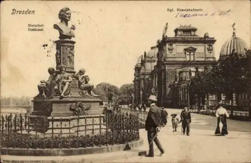 Ak Dresden, Rietschel-Denkmal, Königliche Kunstakademie