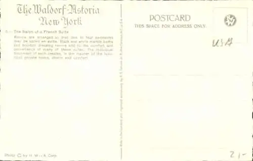 Ak New York City USA, The Waldorf Astoria, Der Salon einer französischen Suite