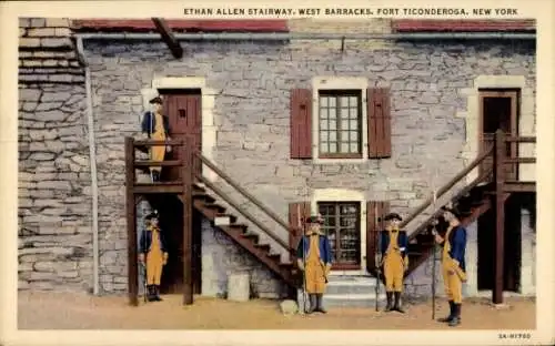 Ak New York City USA, Ethan Allen Treppe, West Barracks, Fort Ticonderoga