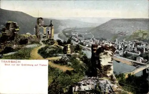 Ak Traben Trarbach an der Mosel, Blick von der Gräfinburg auf Traben