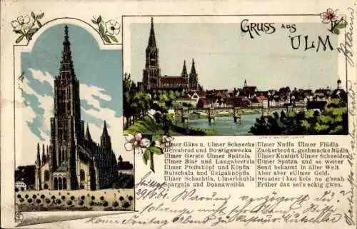 Litho Ulm an der Donau, Ulmer Münster, Stadtpanorama