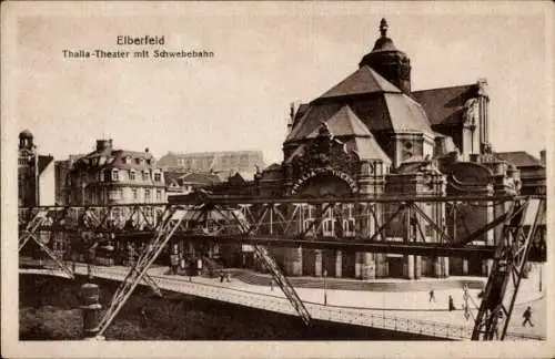Ak Elberfeld Wuppertal, Thalia-Theater mit Schwebebahn