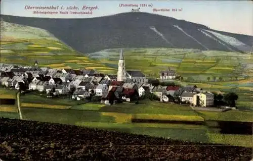 Ak Oberwiesenthal im Erzgebirge, Gesamtansicht, Fichtelberg, Sporthotel