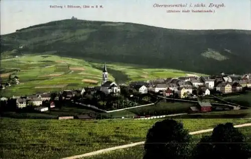 Ak Oberwiesenthal im Erzgebirge Sachsen, Panorama, Keilberg, Kirche