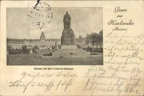 Ak Karlsruhe in Baden, Schloss, Karl-Friedrich-Denkmal