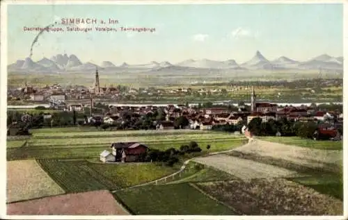 Ak Simbach am Inn Niederbayern, Gesamtansicht, Dachsteingruppe, Salzburger Voralpen, Tennengebirge