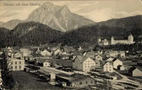 Ak Füssen im Allgäu, Teilansicht, Säuling