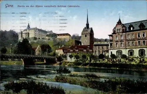 Ak Untermhaus Gera in Thüringen, Schloss Osterstein, Kirche, Brücke, Elster