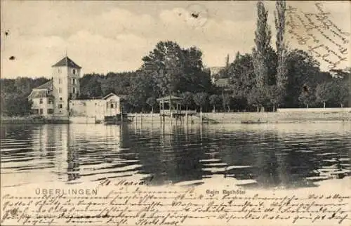 Ak Überlingen am Bodensee, Blick vom Wasser auf das BadHotel