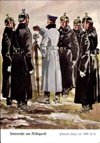 Künstler Ak Döbrich-Steglitz, Unterreicht am Richtgerät, Feldartillerie-Regiment 13