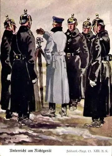 Künstler Ak Döbrich-Steglitz, Unterreicht am Richtgerät, Feldartillerie-Regiment 13