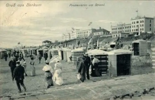 Ak Nordseebad Borkum in Ostfriesland, Strand, Strandgäste, Promenieren am Strand