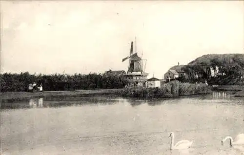 Ak Nordseebad Norderney Ostfriesland, Windmühle, Schwäne, Napoleon Schanze