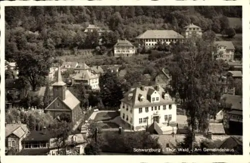 Ak Schwarzburg Thüringer Wald, Kirche mit Gemeindehaus und Forstschule