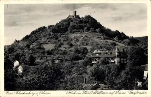 Ak Bad Blankenburg in Thüringen, Blick von Hotel Schellhorn auf Ruine Greifenstein