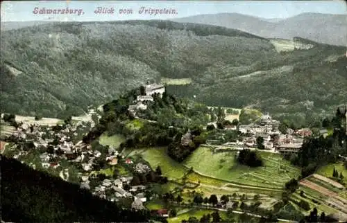 Ak Schwarzburg in Thüringen, Panorama, Blick vom Trippstein