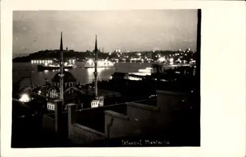 Ak Konstantinopel Istanbul Türkei, Moschee, Hafen bei Nacht