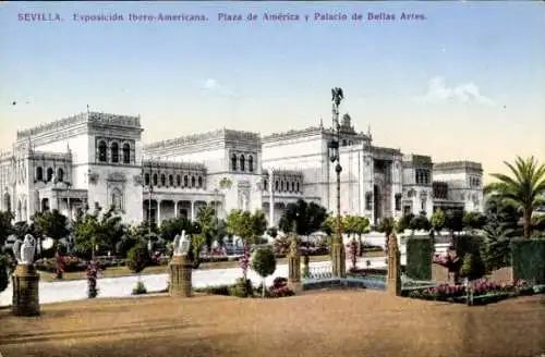 Ak Sevilla Andalusien, Ausstellung der Iberoamerikaner, Plaza de América, Palast