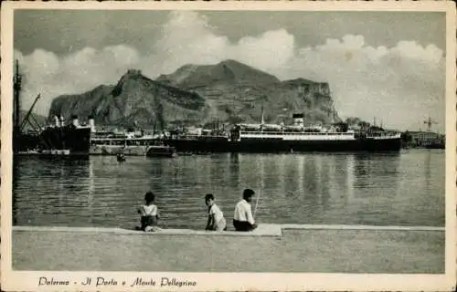 Ak Palermo Sizilien Sicilia Italien, Porto, Monte Pellegrino, Dampfer