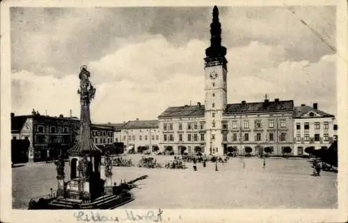 Ak Chudobín Chudwein Litovel Littau Region Olmütz, Markt, Denkmal, Rathaus