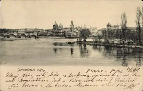 Ak Praha Prag Tschechien, Blick zur Stadt, Brücke