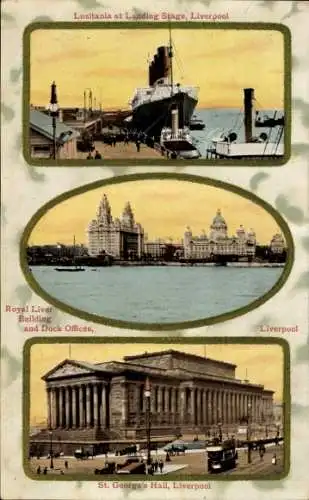 Ak Liverpool Merseyside England, St. Georges Hall, Lusitania an der Anlegestelle, Royal Liver