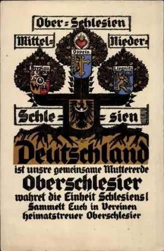 Ak Oberschlesien, Deutschland ist unsere gemeinsame Muttererde, Volksabstimmung 1921, Wappen