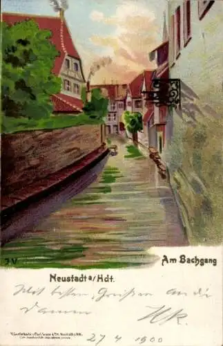 Künstler Litho Neustadt an der Weinstraße, Partie am Bachgang