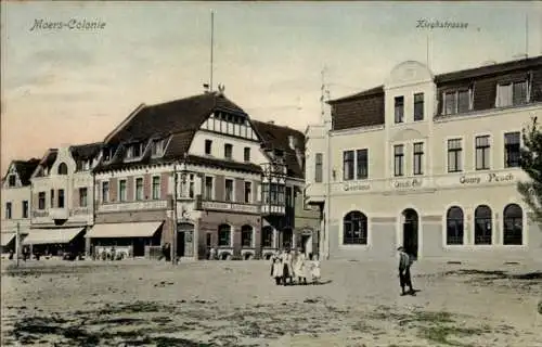 Ak Moers am Niederrhein, Moers Colonie, Kirchstraße, Kinder, Gasthaus Glück Auf Georg Pesch