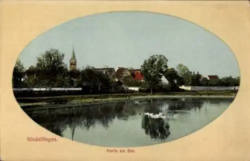 Passepartout Ak Sindelfingen in Württemberg, Teilansicht am See, Kirche