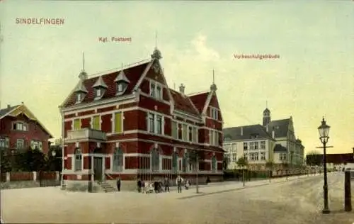 Ak Sindelfingen in Württemberg, Kgl. Postamt, Volksschulgebäude