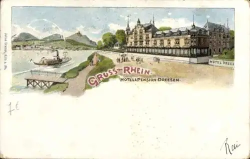 Litho Rüngsdorf Bad Godesberg Bonn am Rhein, Hotel Pension Dreesen